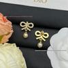 Diga D Inlaid Diamond Tassel Pearl Stud Earrings - Women's High-End Fashion, Original Steel Stamp Design