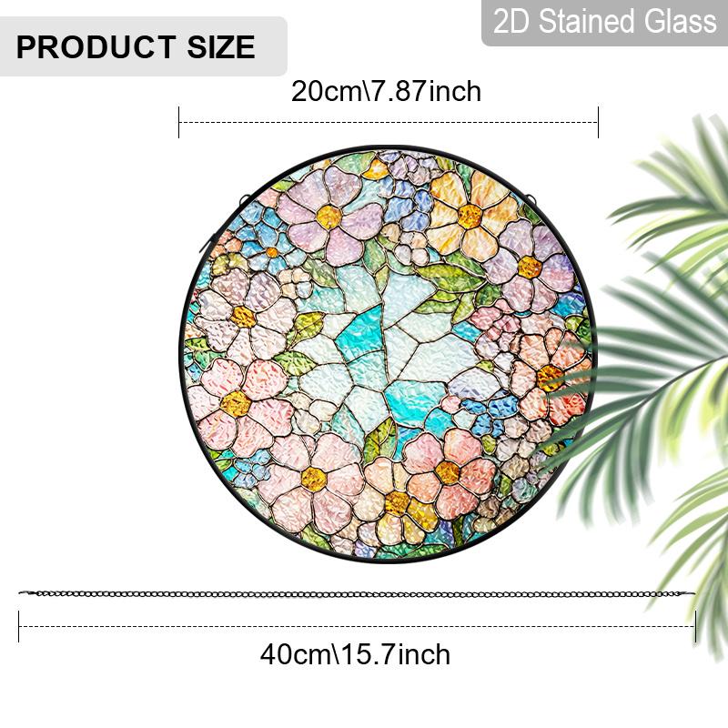 2D Flat Stained Glass Floral Window Decoration Colored Glass Plate, Charming Spring Summer Sun Catcher Home Livingroom Garden Decor, Unique Holiday