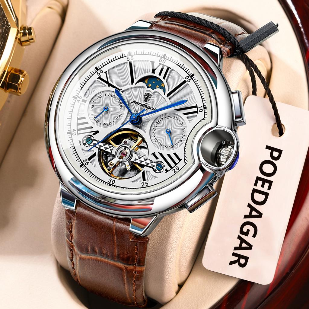 Luxury Business Male Watch Date Week Stainless Steel Tourbillon Men Clock Waterproof Automatic Mechanical Men's Watches
