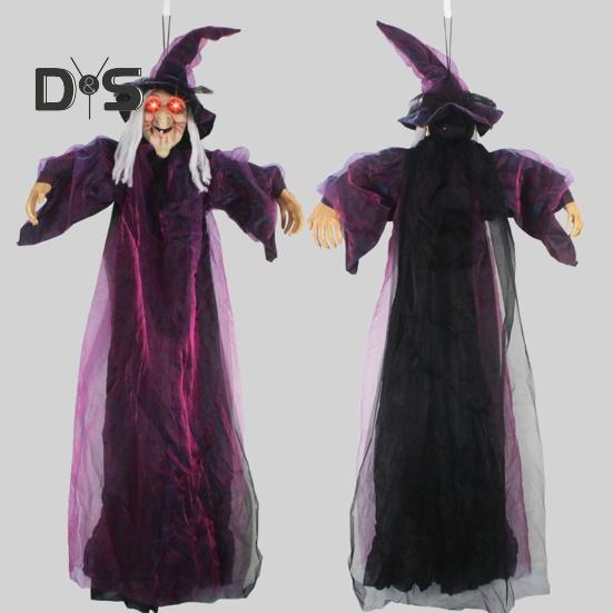 Halloween Flying Witch Decoration Outdoor Hanging Witch Statue with Light Large Screaming Witch Prop for Garden Yard Lawn Decor