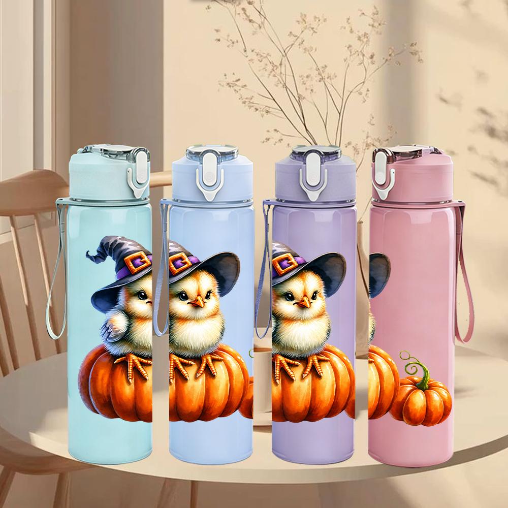 1PC Witch Hat Pumpkin Chick Halloween 750ml Color Plastic Sports Water Bottle Leakproof Flip Straw Lid Suitable for Sports Office Home Use