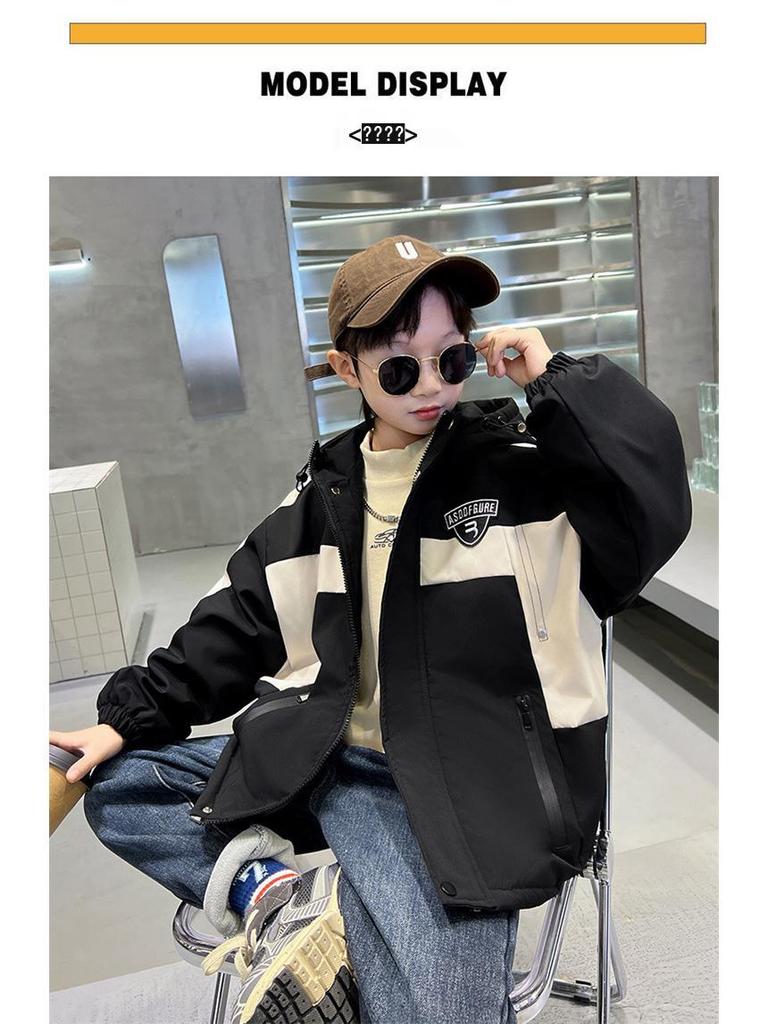 Boy's Plus Velvet Parka - New 2025 Autumn/Winter Cotton Jacket, Medium/Large Sizes, Thickened Windbreaker