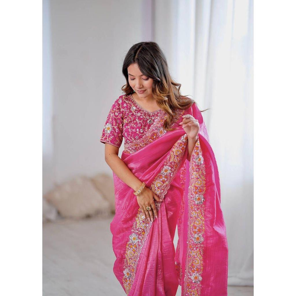 Beautiful Saree Is Elegantly Decorated Gives a Perfect Look To the Outfit.