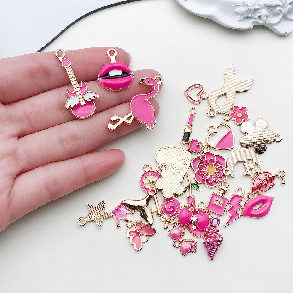 1pcs Rose Red Oil Drop Pendant Through The Alloy Earrings Diy Handmade Homemade Accessories Materials Multiple Styles