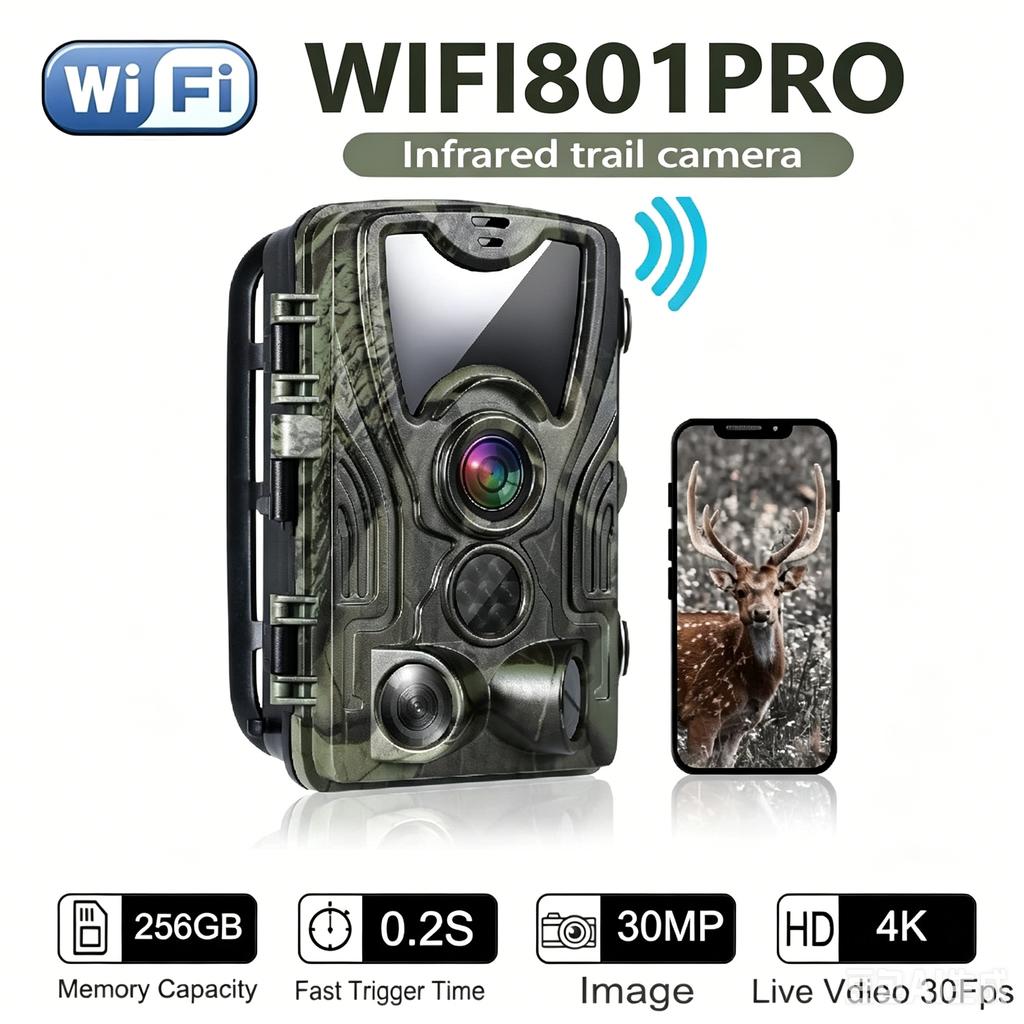 4K Hunting Trail Camera with APP Bluetooth Control 30MP Night Vision Waterproof Wildlife Photos Traps WIFI801PRO