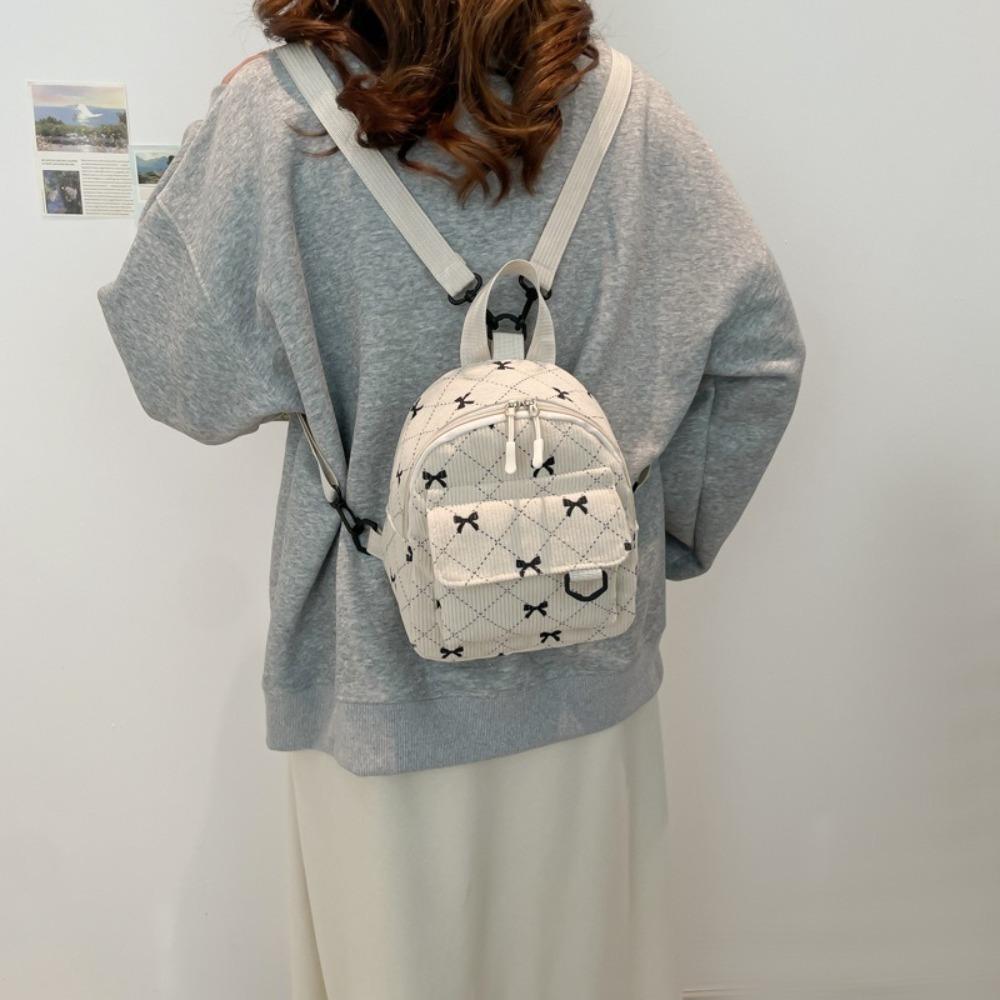 Mini Backpack Sweet Bowknot Printed Shoulder Bag Travel Cosmetic Storage Bag Korean Ins Student Bookbags Casual Rucksack