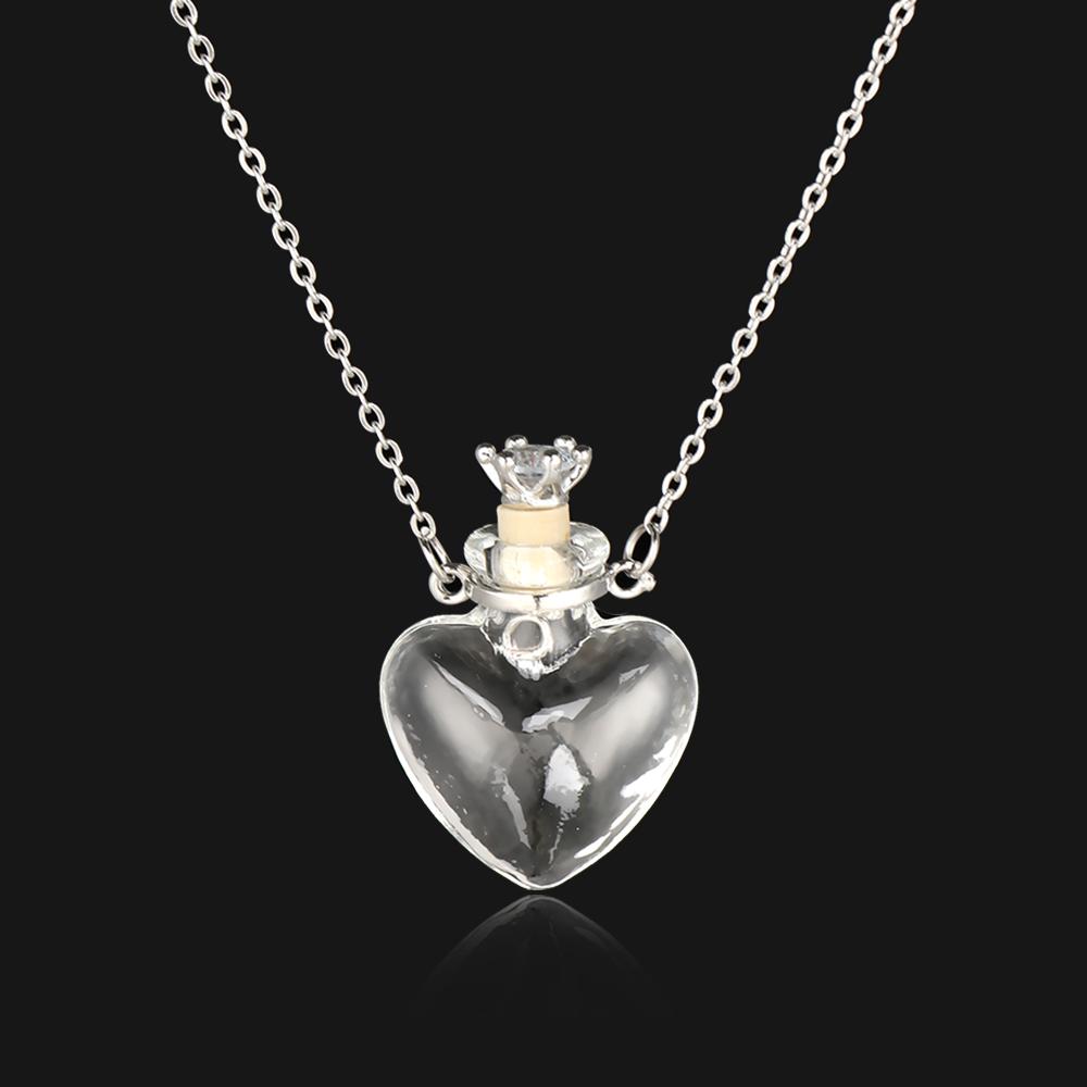 Openable Glaze Vial Pendant Necklace Water Drop Heart Steel Chain Keepsake Jewelry Gift Perfume Mini Bottles Jewellery Necklace