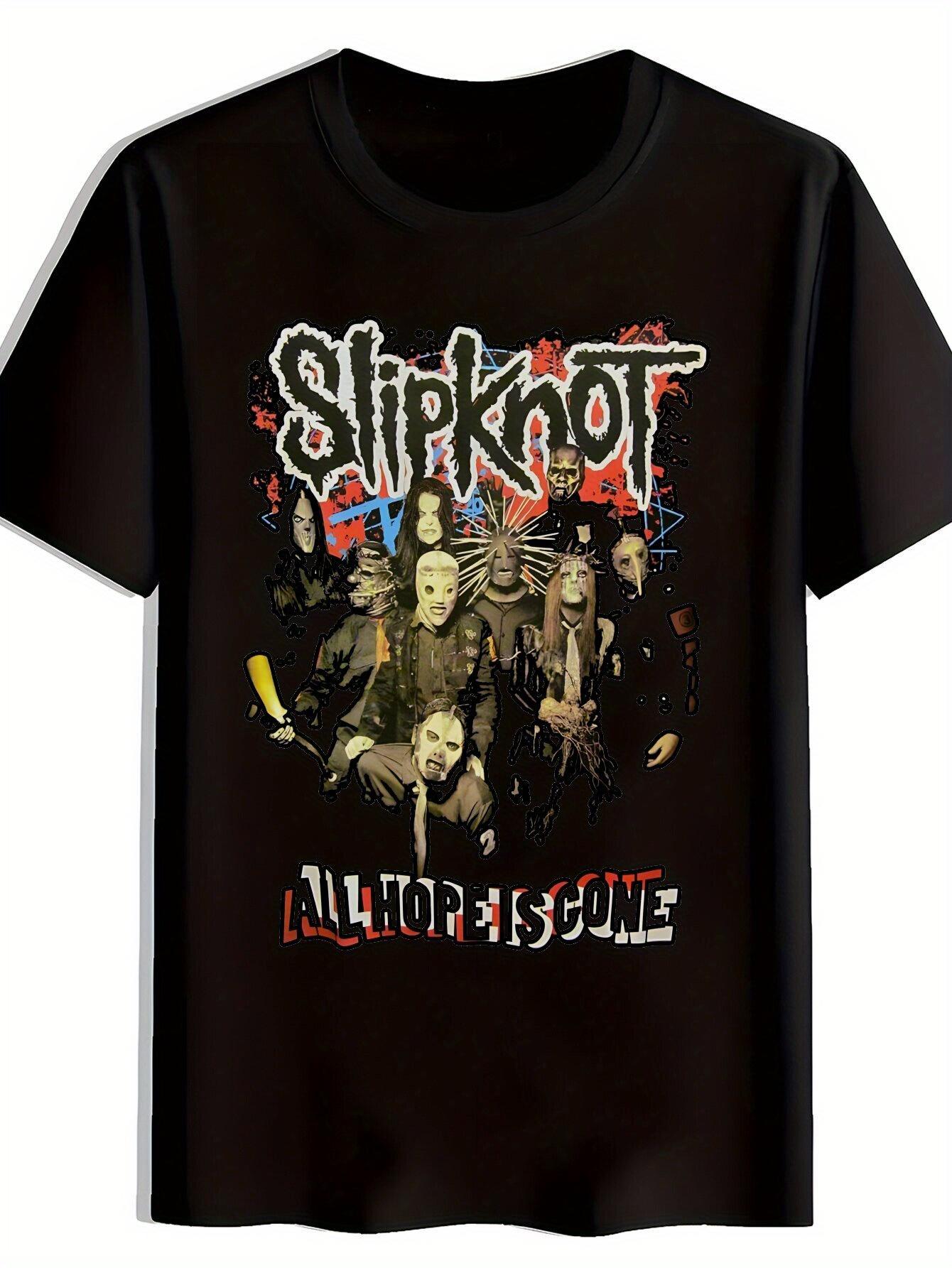 Slipknot Rock Band Graphic T-shirt - Black Polyester Short Sleeve Tee with  All Hope Is Gone  Design M