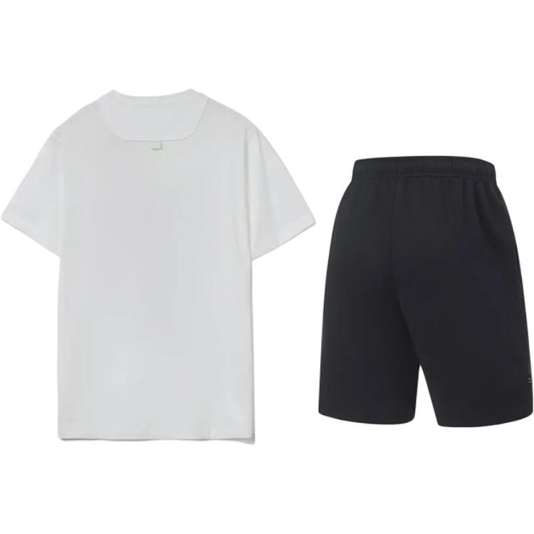 Li-Ning Letter Print Fashion Versatile Round Neck Short Sleeve Mid Waist Tied Shorts Casual Sports Suit Unisex suit AHSVD59-1+AKST543-3