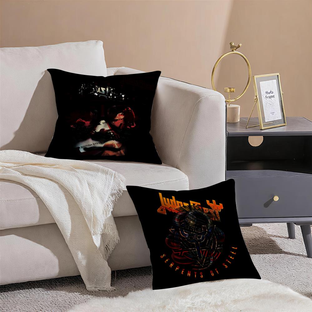 J-Judas P-Priest Cushion Cover Anti-dustmite Pillowcase Invisible Zipper Silky Short Plush Sofa Cushion Cover