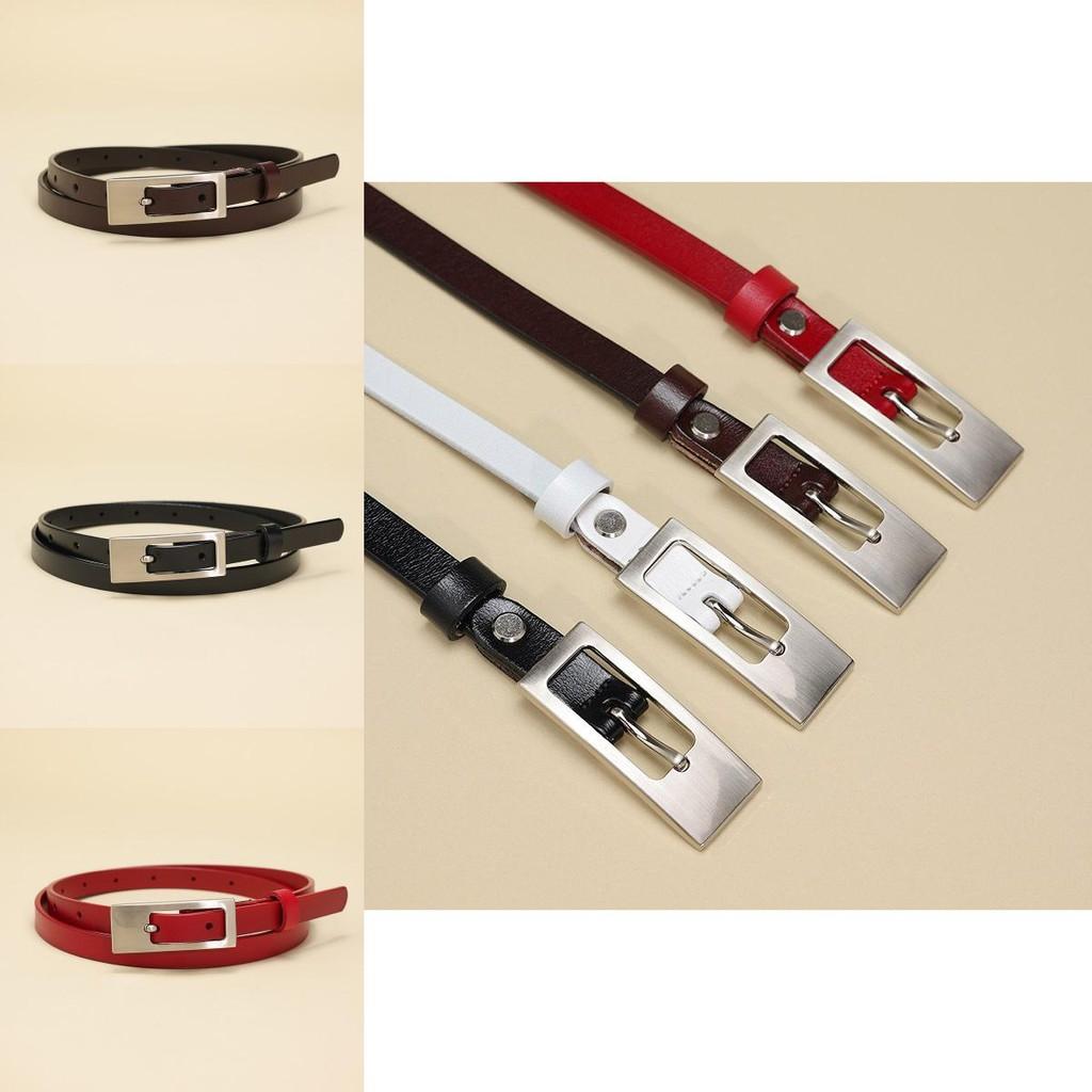 Simple Solid Color Silver Buckle Decoration Women Slim Waist Belt For Work And Fashion Outfits