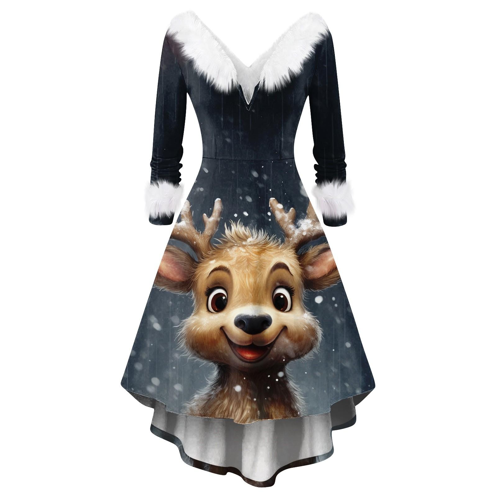 

Женское модное повседневное платье с v-образным вырезом и рождественским принтом для вечеринки с длинными рукавами L