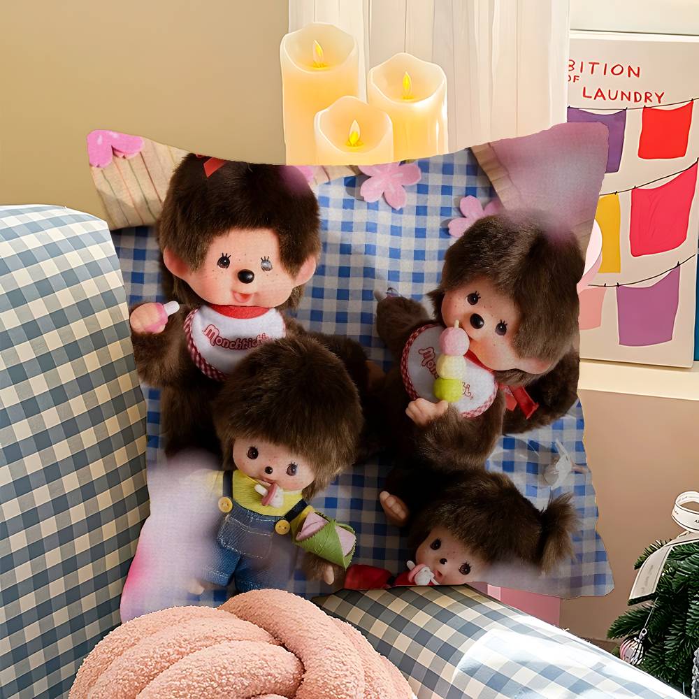 Japanese Cute Doll M-Monchhichis Personalized Pillow Cover Kids Bedroom Wild Party Decor Pillowcase Kid Birthday Shower Gift