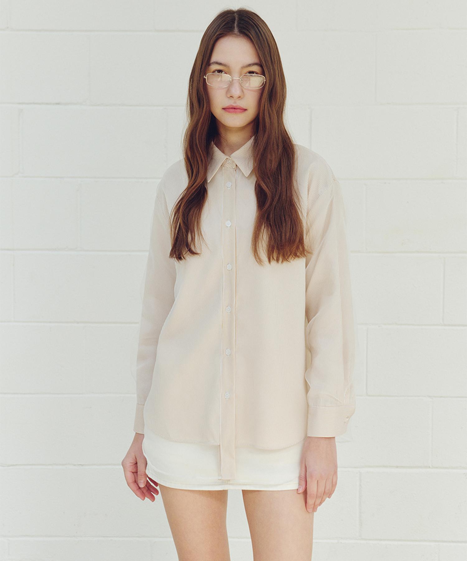 J By Lara Layered See-Through Striped Blouse_Beige Beige/Free