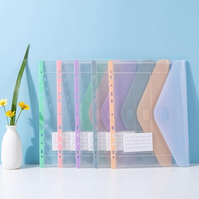 11-Hole A4 Binder Pockets Macaron Color Transparent Binder Pocket Organizer Folders Document Pouch Bag with Label School Office
