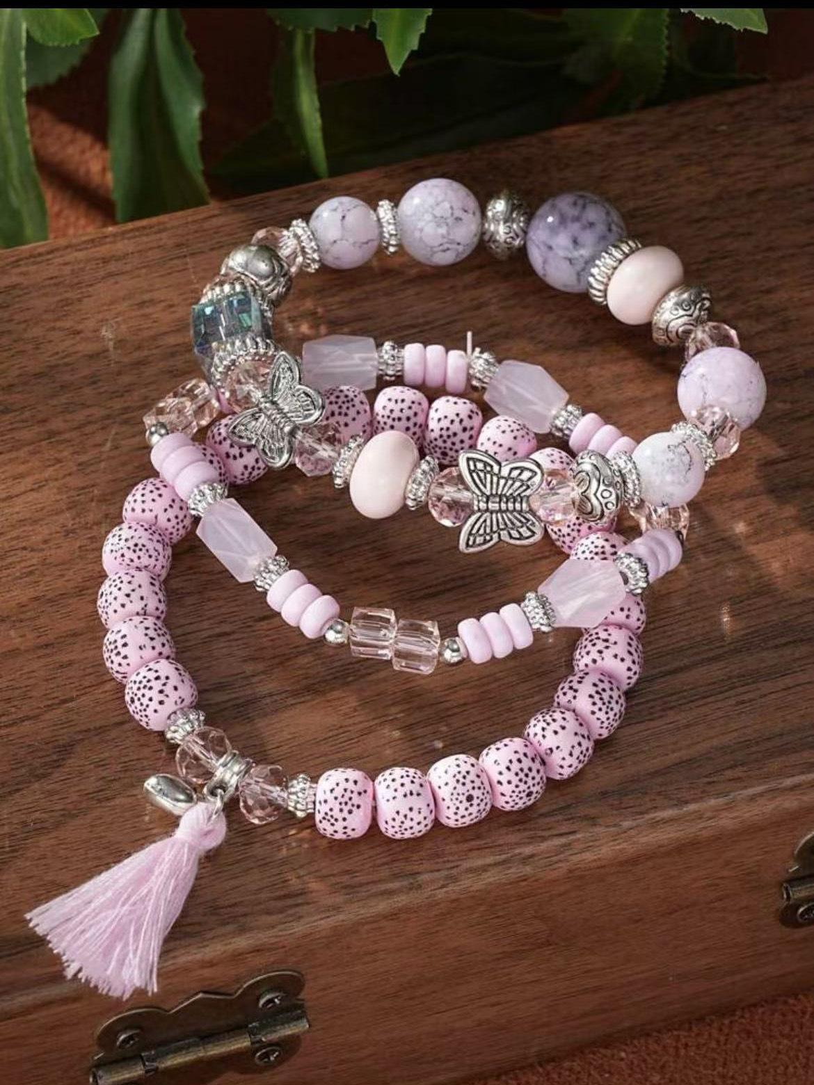 Bohemian Bracelet Low Price Imitation Agate Chain Fringed Colored Glass Electroplated Butterfly Bracelet Four Packs