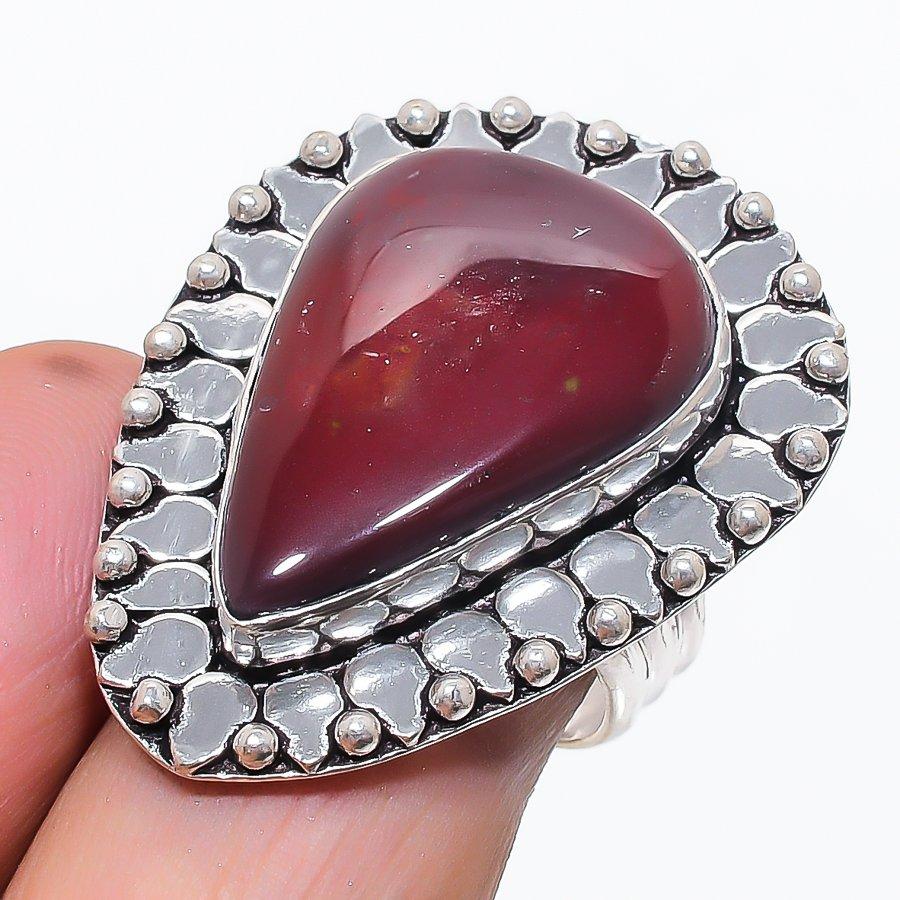 Natural Bloodstone Gemstone 925 Sterling Silver Jewelry Ring Size 9.5 o5Z87