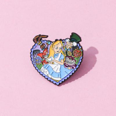 Cute Personality Alice In Wonderland Metal Badge Video Animation Heart Alloy Brooch Accessories