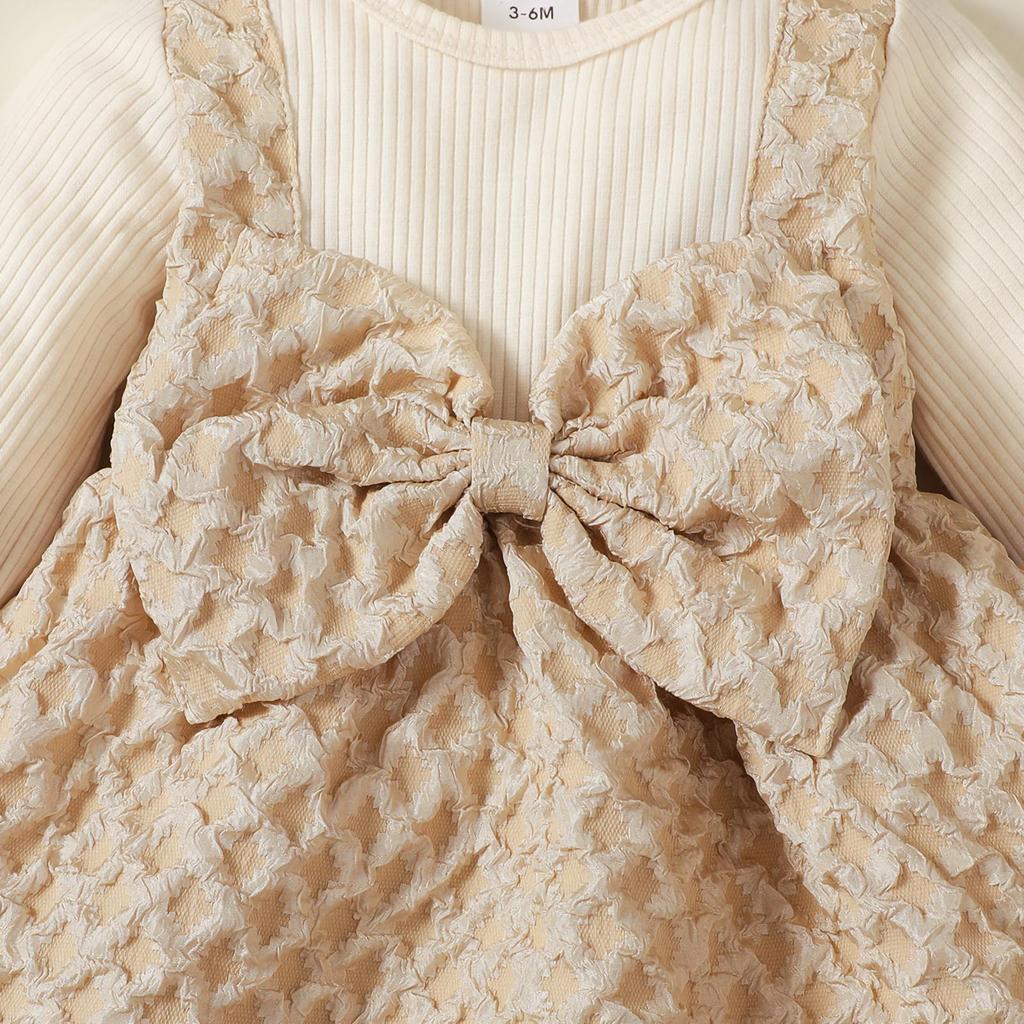 Prinzessinnenkleid für Kleinkinder, Mädchen, Kontrastfarben, Schleife, lange Ärmel, A-Linien-Kleid und Haarband für die Feiertage