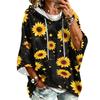 Women's Vintage Floral Print Hooded Pullover Top with Three-Quarter Sleeves for Casual Everyday Wear