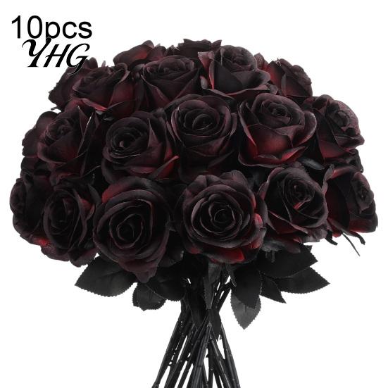 Long Stem Faux Flowers Realistic Silk Black Roses with Stems for Wedding Centerpieces, Halloween Home Decor, Artificial Floral Arrangements