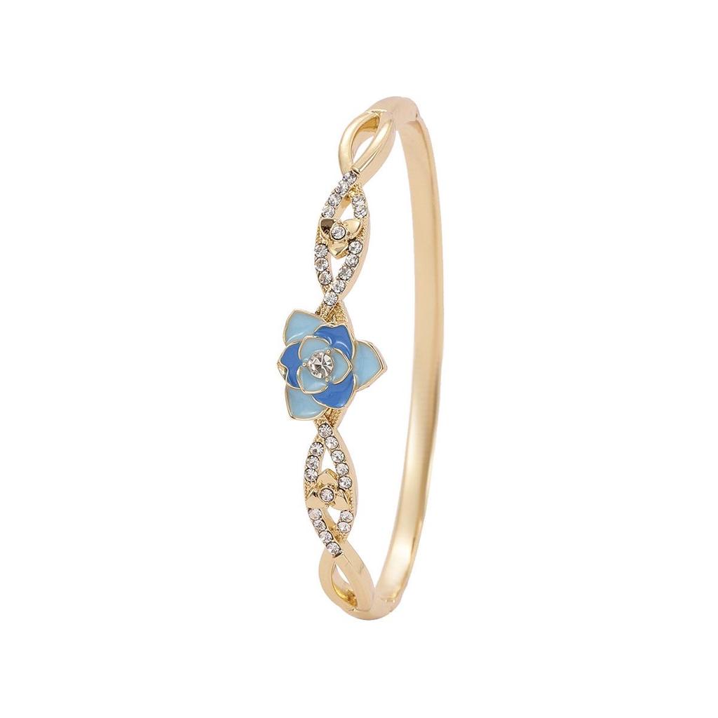 Retro Lotus Diamond-Encrusted Cloisonné Enamel Bracelet - Colorful Luxury Women's Bangle Jewelry