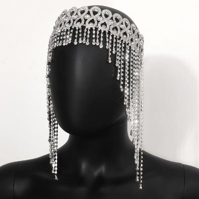 European Luxury All Rhinestone Headband for Women Long Tassel Bridal Headband Fashionable Hair Accessories Tiara Headwear Jewel