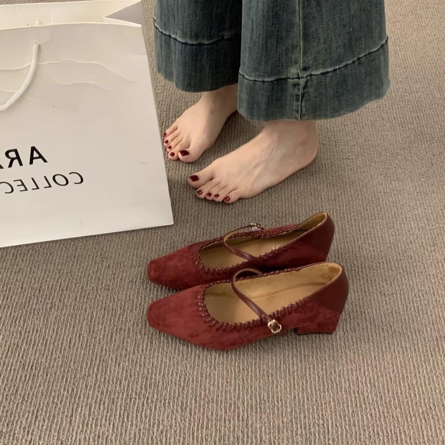 Französisch dicker Absatz Retro eckige Spitze mit Mary Jane Schuhen Spät Abendwind vielseitig nicht müder Fuß mittlerer Absatz Pendeln einzelne Schuhe Frauen