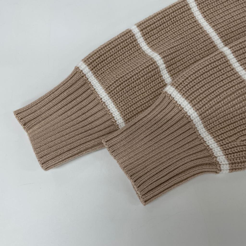 FOXEY 24 Year 44134 Beige X White Cotton Knit Top Olivia Stripe Knit Pullover Tops 40 Beige X whiteUsed