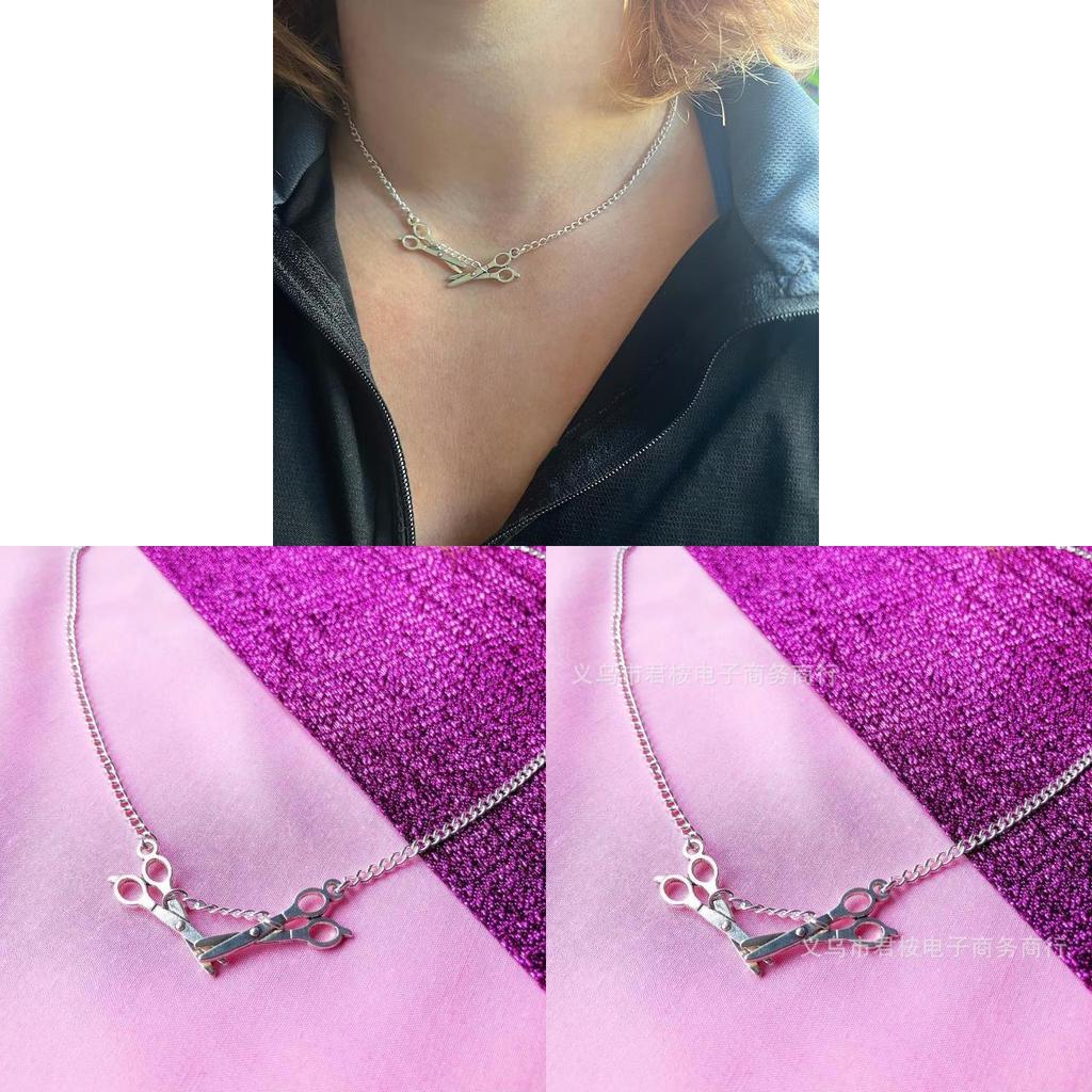 Gothic Punk Silver Scissor Pendant Necklace With Geometric Design For Women
