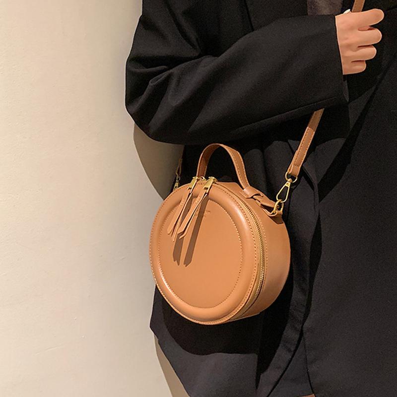 Mode Damen Einfarbig Runde Kleine Schulter Sling Tasche PU Leder All-match Design Umhängetasche