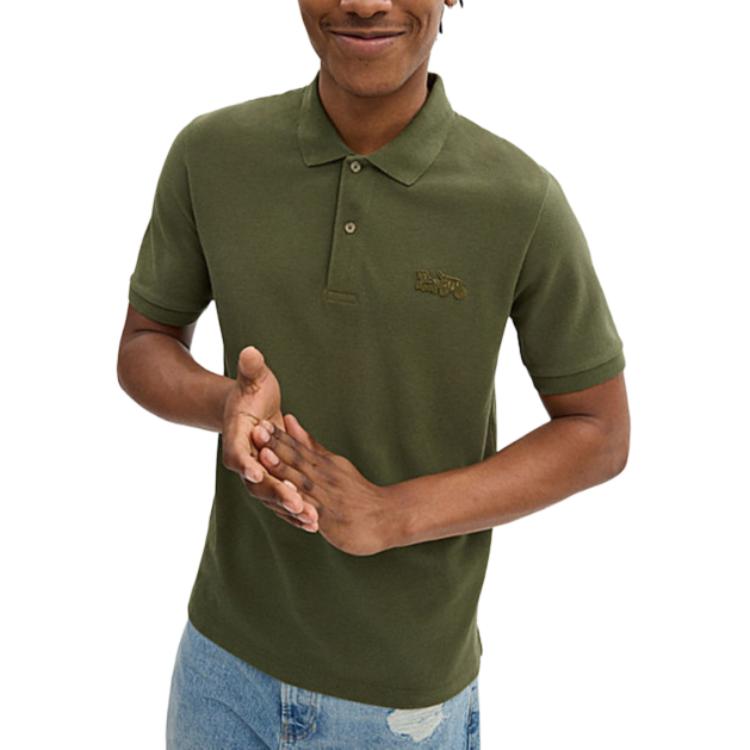 Coach Ss24 Solid Color Carriage Pattern Casual Short Sleeve Polo Shirt Men tops Green CT025-TV4