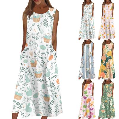 Women's Casual Printed Dresses Round Neck Basic Classic Outdoor Daily Sleeveless Loose Dresses