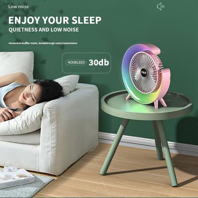 Portable Fan with Colorful Lights USB Fan Silent Mini Fan 180 ° Rotating Desktop Fan Summer Outdoor Cooling Air Conditioning