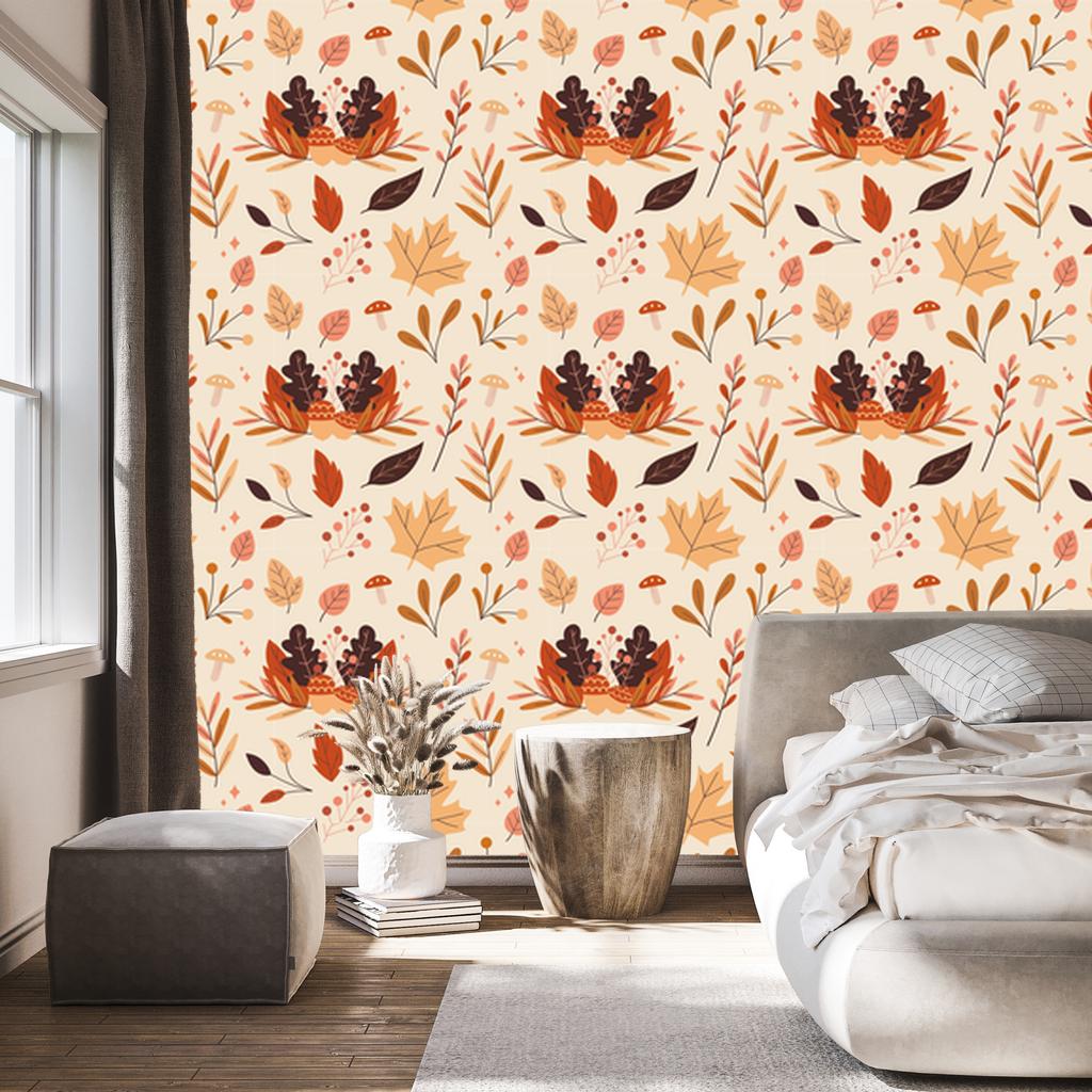 Dry Leaves Wallpaper Cream and Orange for Living Room and Bedroom 50x1000