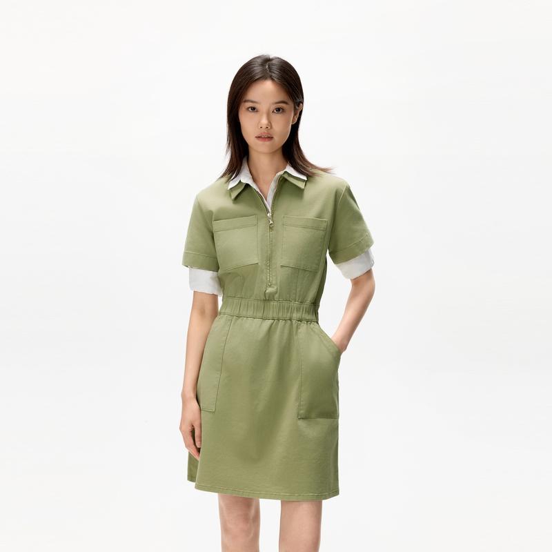 Tommy Hilfiger Vintage Workwear Style Twill Waist-Defining Slimming Shirt Dress Short Sleeve Women dress XW0XW04316