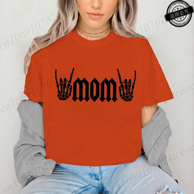 Rock Mama Printed T-Shirts for Women Funny Mama Outfit Gift Funny Graphic Shirt Short Sleeve Women Clothing Summer Fashion Tees