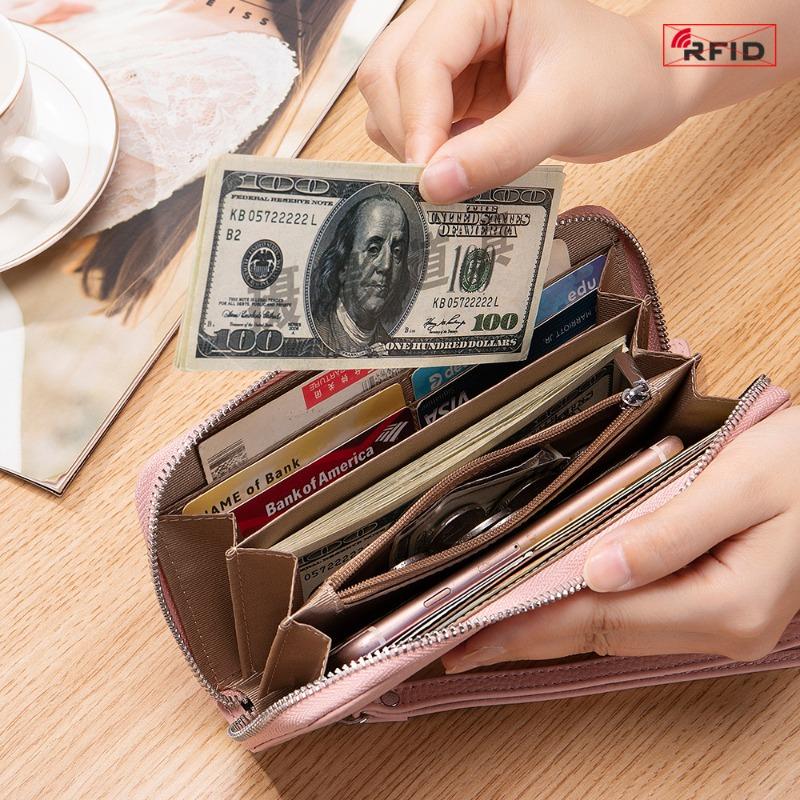 New women's wallet, long leather RFID clutch bag, soft leather simple wallet, high-end mobile phone bag, large capacity