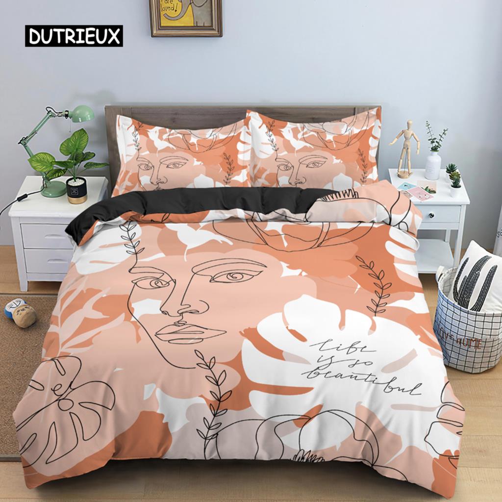 Nordic Line Figur Portrait Bettwäsche Set Abstrakter Charakter Bettbezug King Size Bettbezug Polyester Modern Style Room Decor