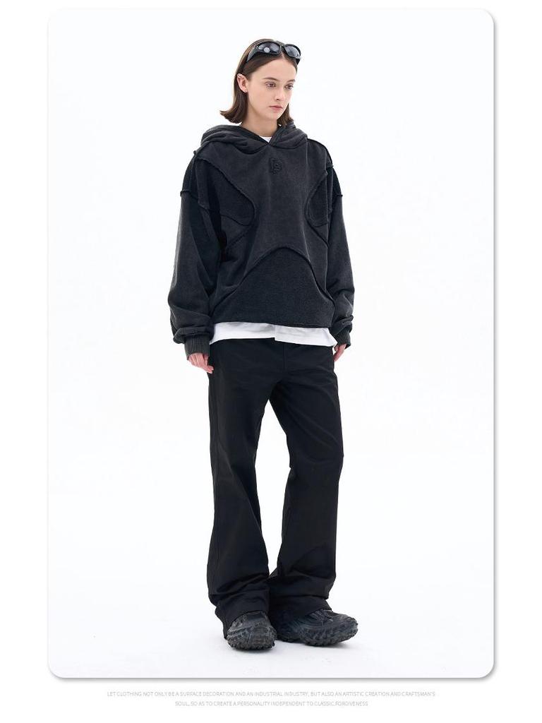 Lan Hai Men's Hooded Sweatshirt | 2025 Autumn/Winter Collection | Trendy Reverse Stitch Design | Solid Color | High Street Style