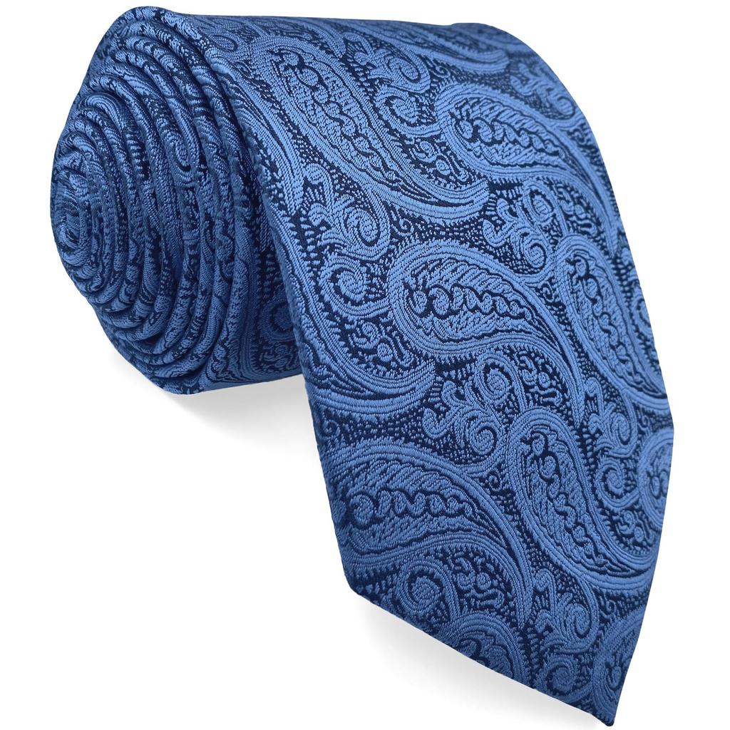 [S&W SHLAX&WING] Herren-Krawatten-Set, Paisley Denim Blau, Einstecktuch, Anzugjacke, Formelles Accessoire, Klassisch, 147cm