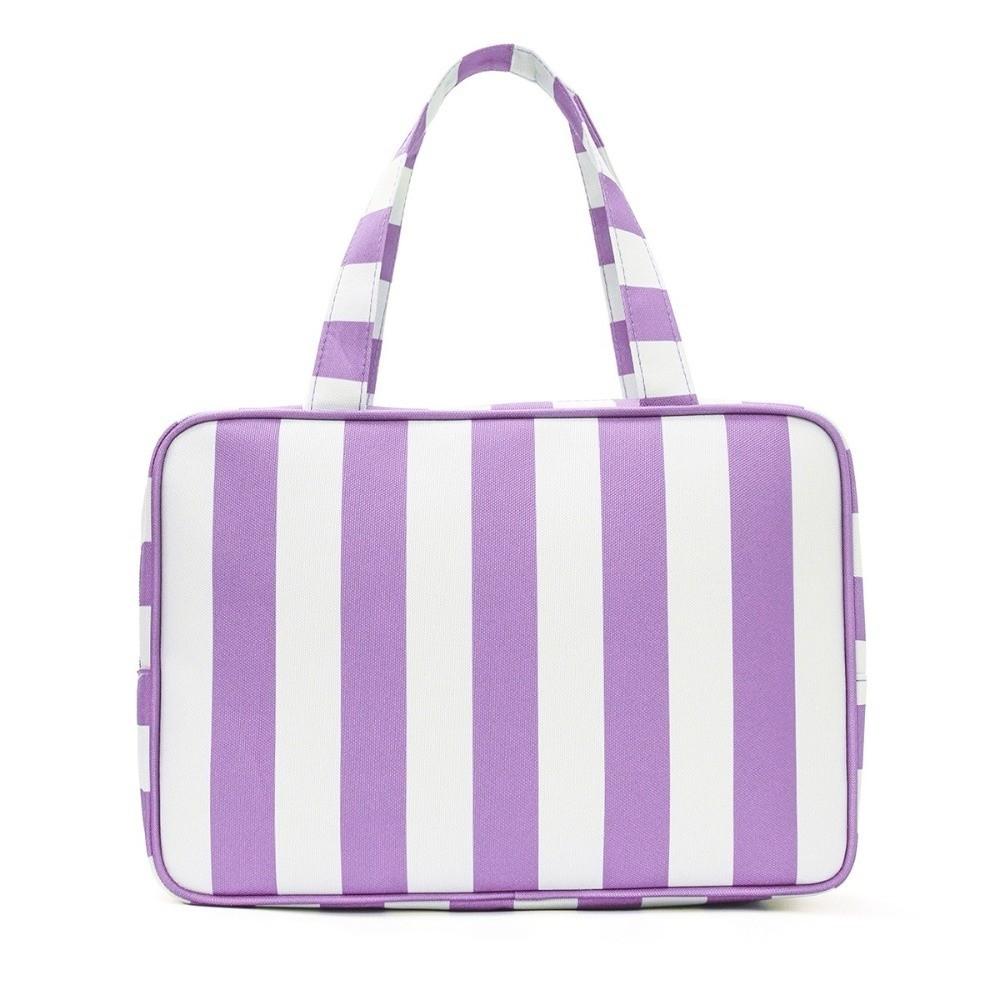 Collapsible Striped Toiletry Storage Bag Multi Compartment Cosmetic Pouch Gift Giving