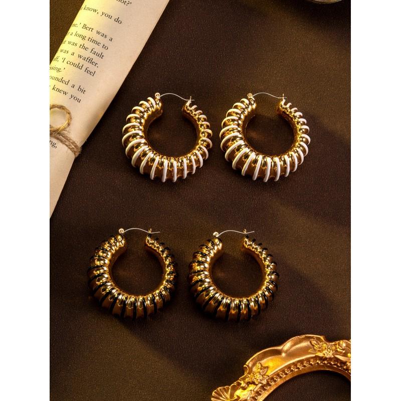 Vintage Enamel Threaded Steel Needle Earrings Unique Personality Geometric Line Sense Female