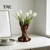 Minimalist Home Decoration 3D Printed Flower Vase, Matte Wood Grain Double Tube Ornament, Mid Artistic Sculpture Ornament Century Style Floral