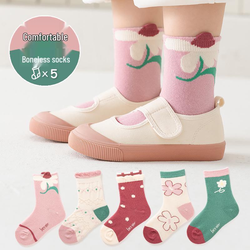 Calzini a mezza gamba con cartoni animati per bambini, stile coreano, per primavera e autunno – Morbida miscela di poliestere e cotone per ragazzi e ragazze