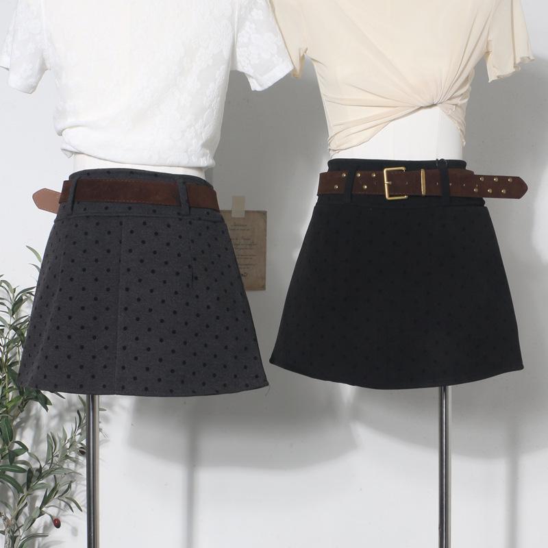 Polka Dot High-Waist Wool-Blend A-Line Mini Skirt for Women