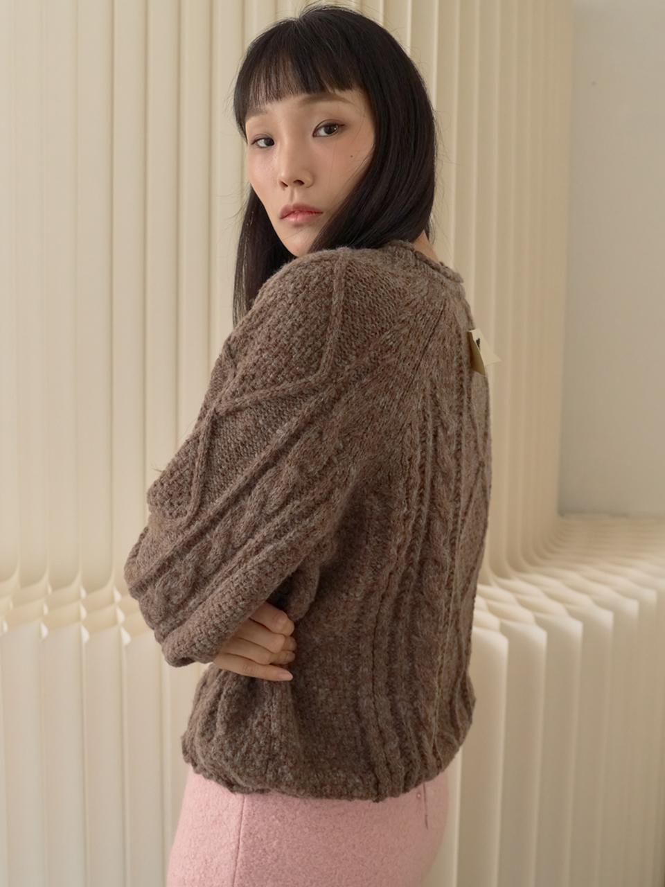 Sorry, Too Much Love Raglan Cable Wool Knit Pullover_Brown Brown