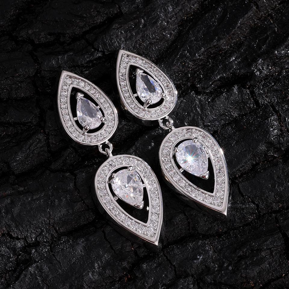 ZAKOL New Pear-shaped Water Drop Zirconia Dangle Earrings for Women Brilliant Clear Crystal Banquet Wedding Zircon