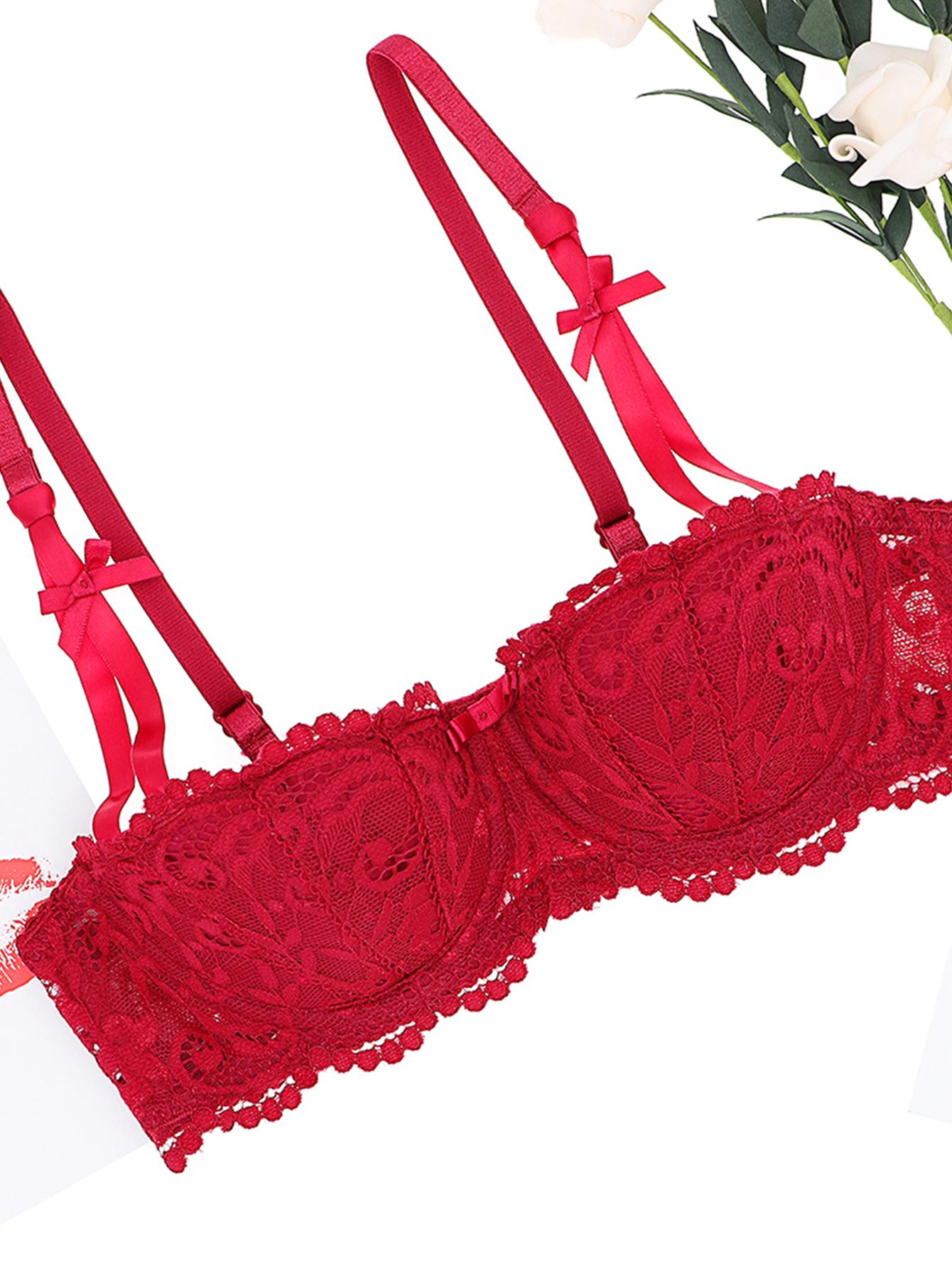 

Бюстгальтеры женские Varsbaby Удобные бюстгальтеры с подушечками Бюстгальтеры с половинной чашкой Кружевные бюстгальтеры Бюстгальтеры на косточках XL красный