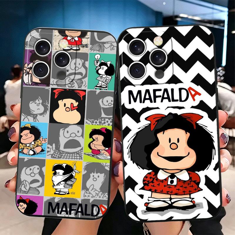 Mafalda Cartoon Cute Soft Phone Case for iPhone 16 16E 17 Air 15 Pro Max 14 Plus 13 Mini 11 12 7 Black Cover Back Shell